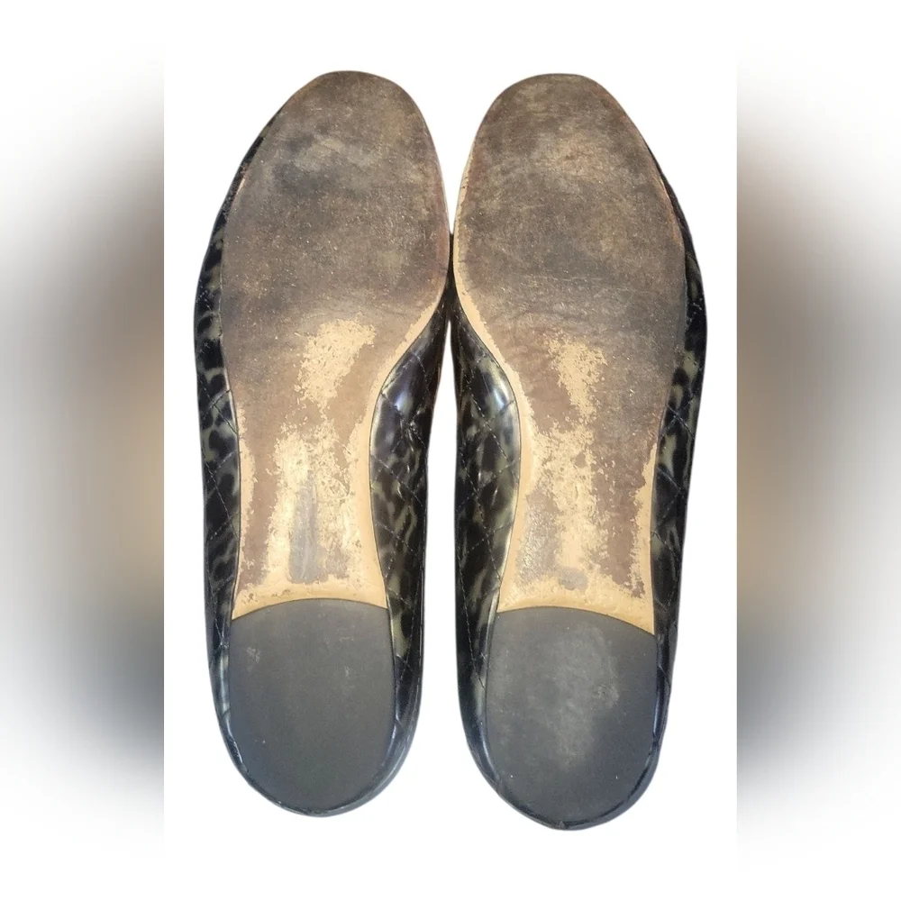 Salvatore Ferragamo Vintage Black/Green Quilted Patent Leather Vara Bow Flats 10